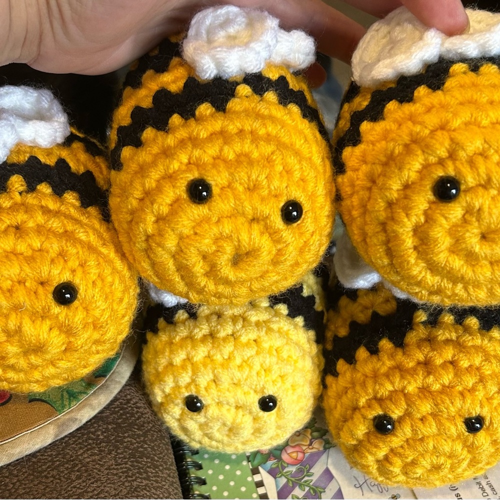 Handmade Crochet Bumblebee Plush. All new materials and black safety eyes.